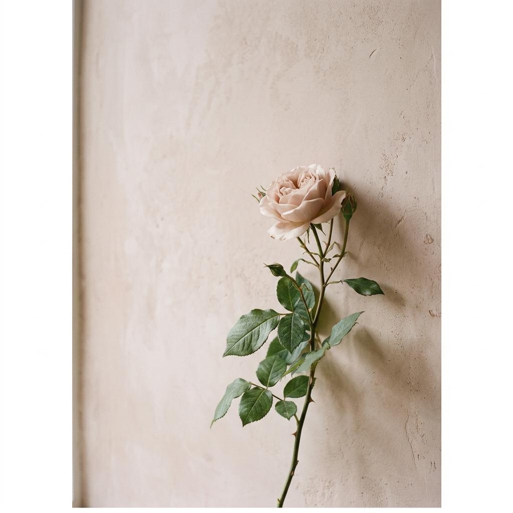 A single blush rose against a warm backdrop